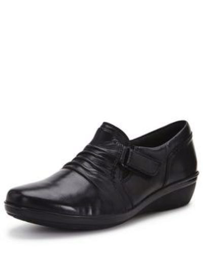 Clarks Everlay Coda Slip On Low Wedge Leather Shoe